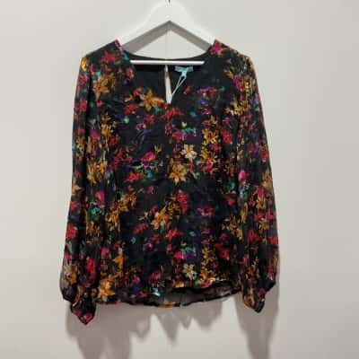Blue Illusion Womens Shirt Size L Black  / Floral / Multicoloured 