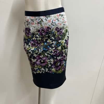 Ted Baker Floral Botanical Print Fitted Skirt  Size 1 (AUS8) Navy Blue 