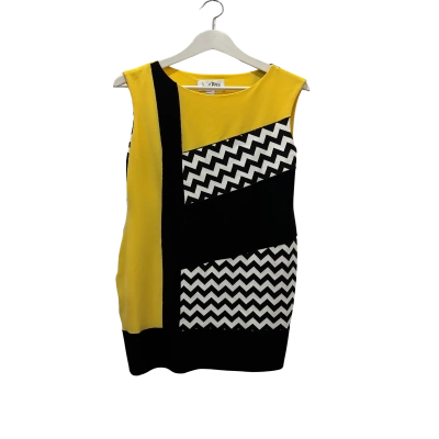 Joseph Ribkoff Womens  Size 14 Casual Dress Black  / White / Yellow 