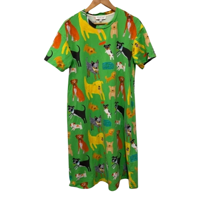 Jericho Road Womens Size 10 Green Dog Pattern Dress