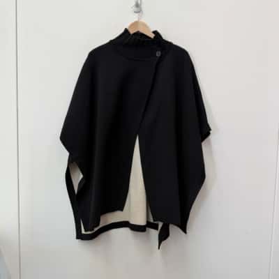 Piper Black Knitted Button Neck Shall - Size L   