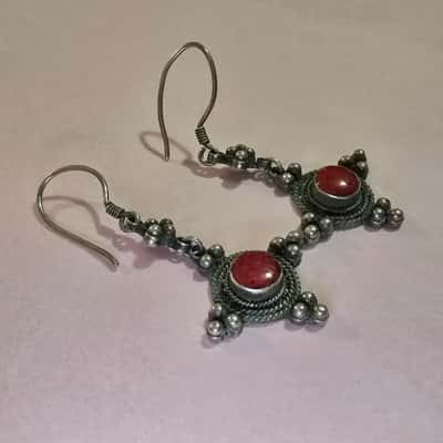  Womens Earrings Sterling Silver 925 - red stone