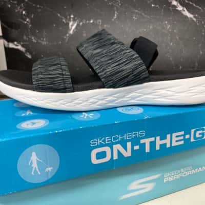 Skechers  Size 11 Black  / Grey / White slides new 
