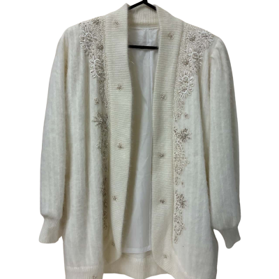  Women’s Vintage Pearl Embroidered Cardigan in Cream/ Off White 