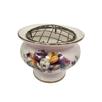 Flower Arranging Pot/Vase  with Metal Mesh Grid Polly Anna Handmade English Fine Bone China