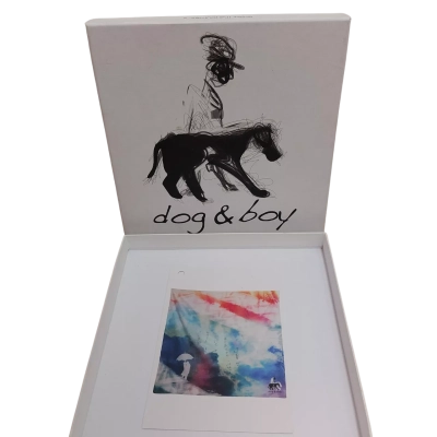 Dog and Boy silk and cotton abstract print scarf 'BROLLY'