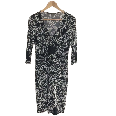 Basque Womens  Size 12 Midi Dress Black  / Pattern / White 