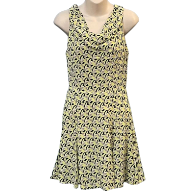 Cue Womens Size 8 Midi/Sleeveless Dress Black/Pattern/Purple/Yellow