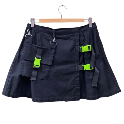 Black Friday Black/Fluorescent Green Buckle Skirt Size 10