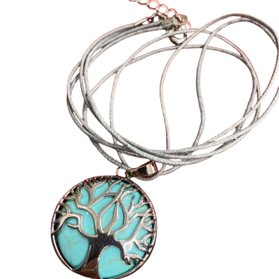  Womens tree of life ‘turquoise’ look stone. 25cm drop Necklace 