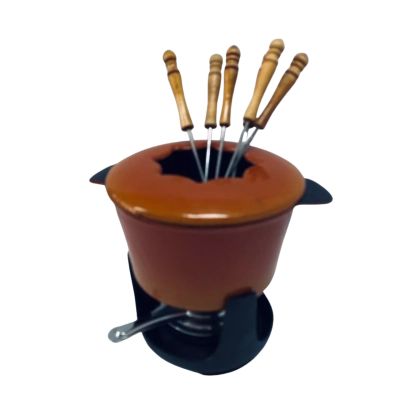 Fondue Set Cast Iron burnt orange coloured