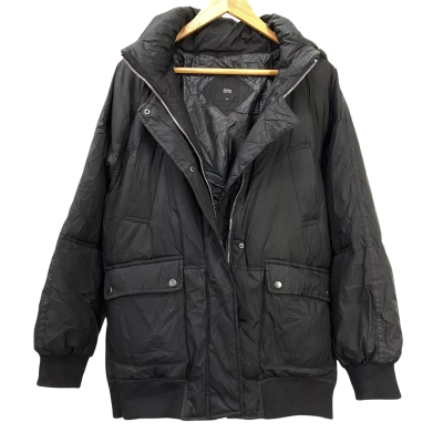  Design United - Mens Puffer Parka Jacket with Detachable Hood - Size (95/170) - Black 