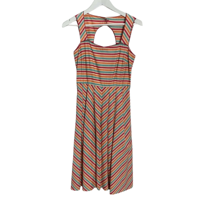 Revival Womens sleeveless Size 8 Striped Midi Dress Blue / Cream / Orange / Pink 