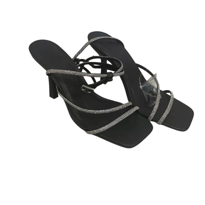 London Rebel Black Square Toe Heeled Sandals 