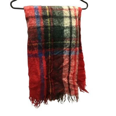 Vintage Glen Cree Red Checked Throw Rug 100% Mohair 