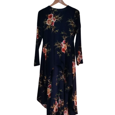 Caroline Morgan Women's Floral High-Low Dress - Size 10 - Floral / Navy Blue 