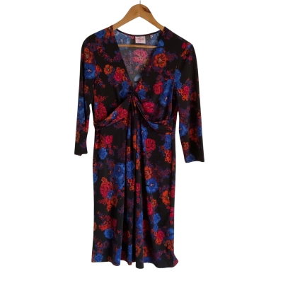 Leona Edmiston Womens  Size 12 Floral Dress Black  / Blue / Floral / Orange / Red 