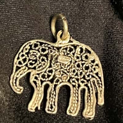 925 Stamped Elephant Pendant With Black Gem