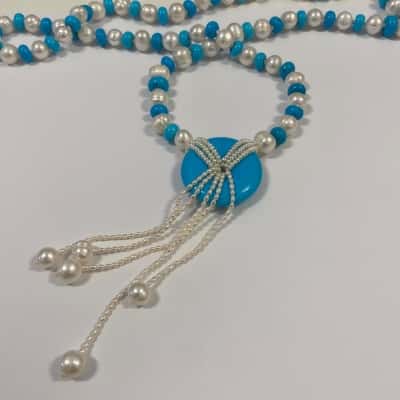 Hand Knotted Natural Turquoise and Baroque Pearl Necklace