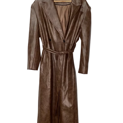 VRG GRL Size 6 Faux leather Brown Trenchcoat 