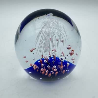 Pink Blue & White Swirl Controlled Bubble Paperweight