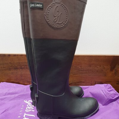 *NEW* Gees Louise, Women's Gumboots With Faux Fur Lining, Size 36, Black and Brown