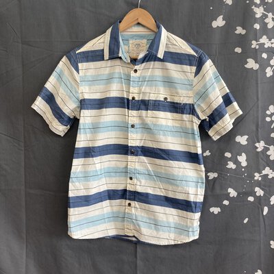 *Reduced Spring Special* Piping Hot Women's Blue And White Stripes Short Sleeved Button Up Cotton Shirt