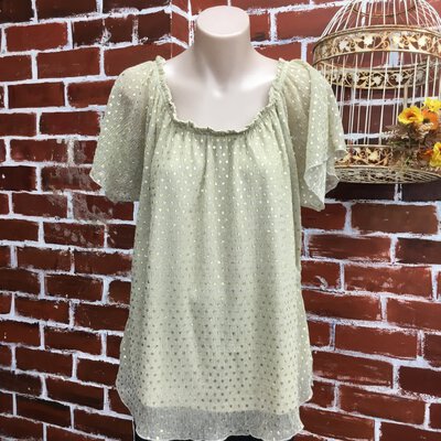 *CLEARANCE*Suzannegrae Gold Polka Dot Short Sleeve Top, Size S
