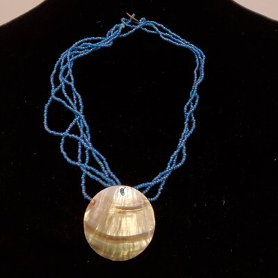 *CLEARANCE SALE* Blue Beaded Necklace w/Shell Pendant