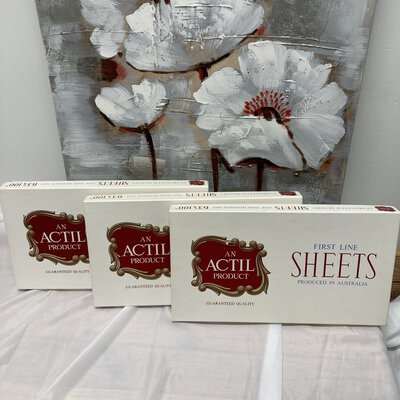 1970’s Actil Boxed Pair of First Line Flat Sheets 100% Cotton Size 63” x 100” 