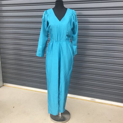 80s Retro Vintage Jumpsuit/Playsuit All-in-one Handwriting By Carribean - Teal Blue - Size 12(8-10)
