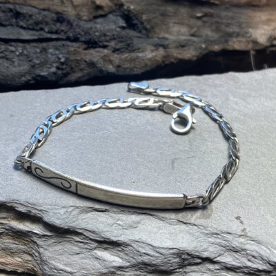 925 Italian Silver Hallmarked Chain Bracelet With Blank Engraving Plate