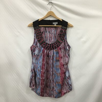 *REDUCED* Suzannegrae Ladies Beaded V Neckline sleeveless Top Size 14 Pink with Assorted Blues 