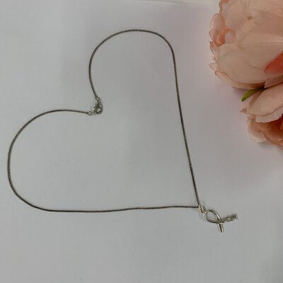 925 Silver “Mum” Ribbon Pendant With Pink Crystal Detail