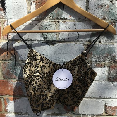 *BRAND NEW* LUVALOT Women's Black & Gold Baroque Style Crop Top, Size 6