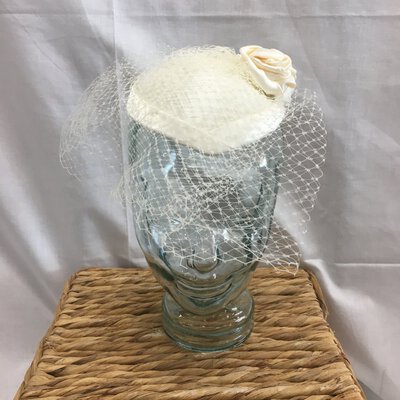 *REDUCED* Vintage Look Cream Satin Scull Cap With Mesh And Hat Pin
