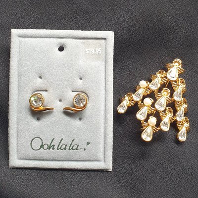  *** REDUCED ***  Oohlala!  Gold look  Pierced Earrings and Gold Brooch