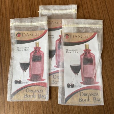 3 Organza Bottle Bags 32cm x 15cm Cream