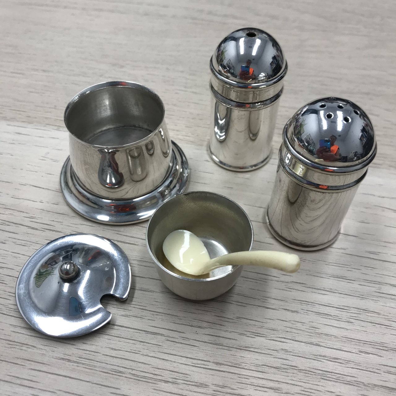 Albion EPNS Cruet Set, Salt, Pepper & Mustard Cellar Pot With Spoon